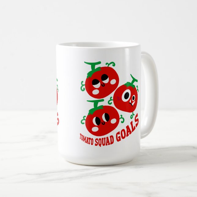 Handritad Lekfull Trio av Kawaii Tomatansikten Kaffemugg (Framsida höger)