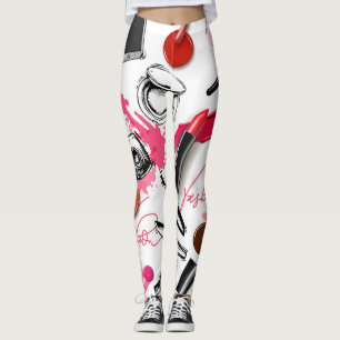 Handritad makeup, vintage grafik mönster. leggings