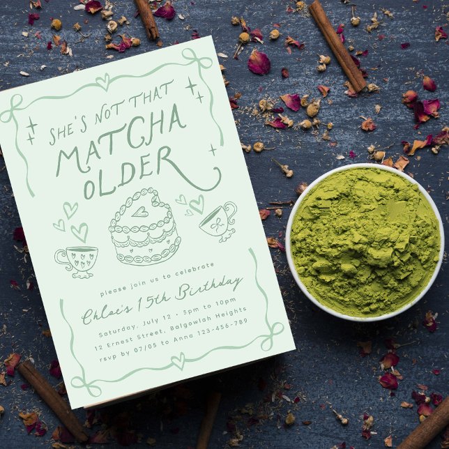 Handritad Matcha Födelsedag, Grönt Te Party  Inbjudningar (Skapare uppladdad)