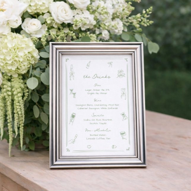 Handritad meny för vita och gröna bar-drycker poster (Skapare uppladdad)