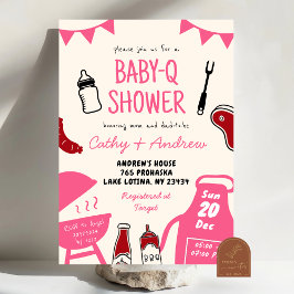 Handritad minimalistisk BaByQ-flicka Bebisens anko Inbjudningar
