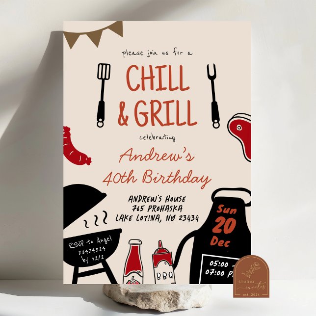 Handritad minimalistisk BBQ Chill och Grill födels Inbjudningar (Skapare uppladdad)