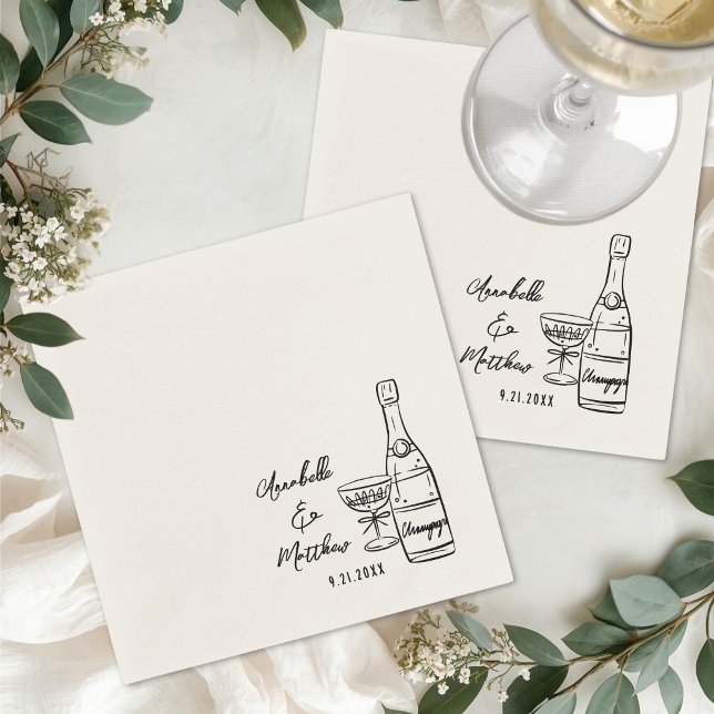 Handritad minimalistisk cocktailbröllop pappersservett (Hand Drawn Minimalist Cocktail Wedding Napkins)