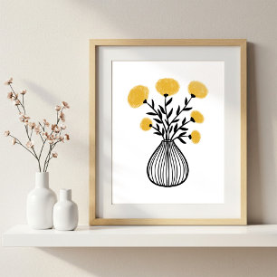 Handritad Mixed Media Konst Senapsgul Blommor Poster