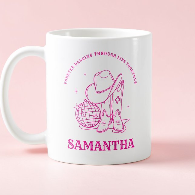 Handritad Modern Rosa Western Bästa Vän Kaffemugg (Hand Drawn Modern Pink Western Best Friend Coffee Mug)