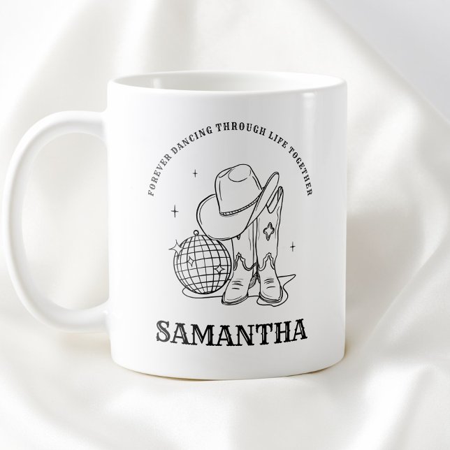 Handritad modern svart-vit västerländsk Bff Kaffemugg (Hand Drawn Modern Black and White Western Bff Coffee Mug)