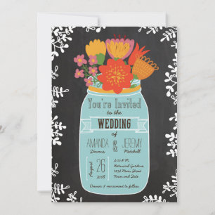 Handritad Murbrukskruk med blommor på svart tavla Inbjudningar