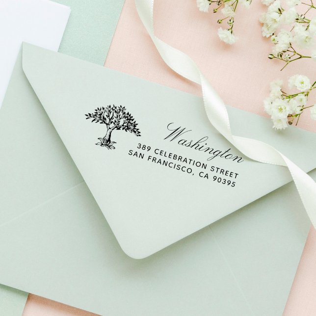 Handritad Namn-Returadress för Träd-familjen Självfärgande Stämpel (Skapare uppladdad)