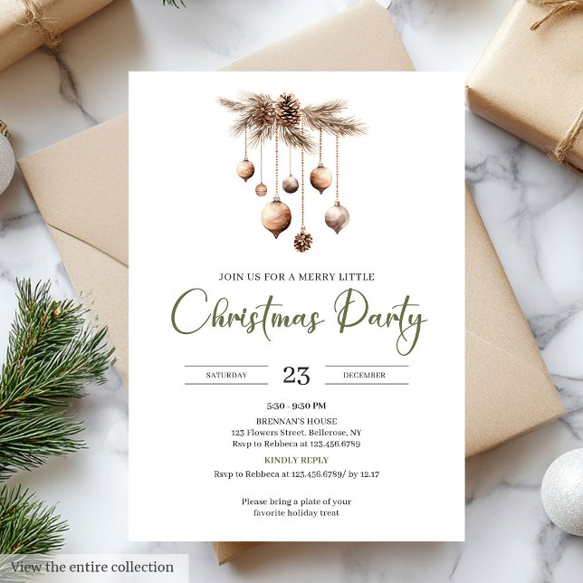 Handritad neutral oliv elfenben julfest inbjudningar (Hand-Lettered Neutral Olive Ivory Christmas Party)