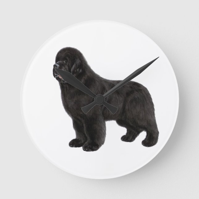 Handritad Newfoundland Hund Konstverk Rund Klocka (Framsida)