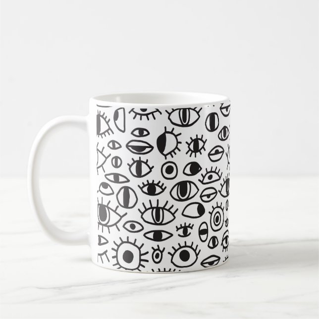 Handritad Ögon: Dålig, sömlös bakgrund. Kaffemugg (Vänster)