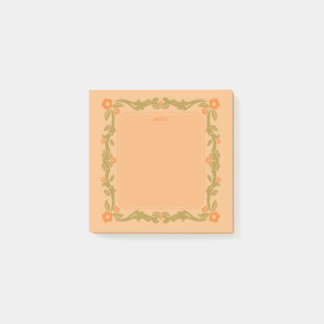 Handritad orange blommor och gröna vinrankor kant post-it block