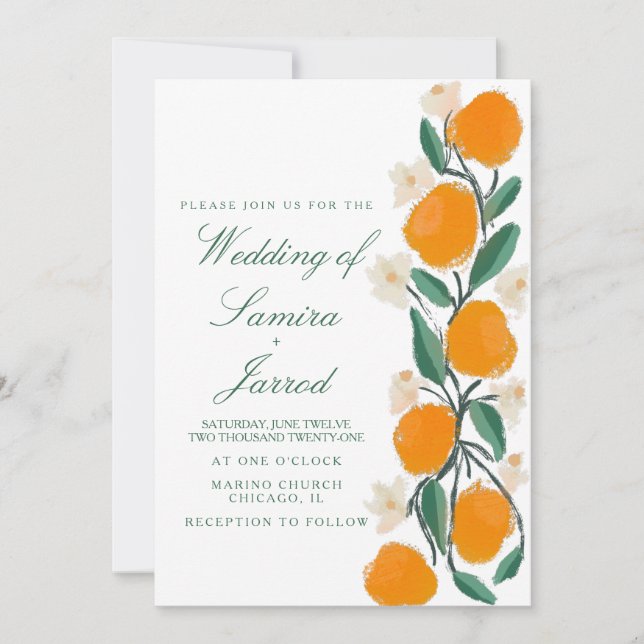 Handritad Orange Botanisk Abstrakt Bröllop (Framsida)