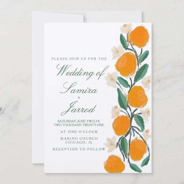 Handritad Orange Botanisk Abstrakt Bröllop Kraft (Framsida)