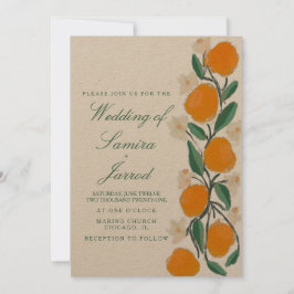 Handritad Orange Botanisk Abstrakt Bröllop Kraft