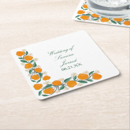 Handritad Orange Botanisk Abstrakt Bröllop Underlägg Papper Kvadrat