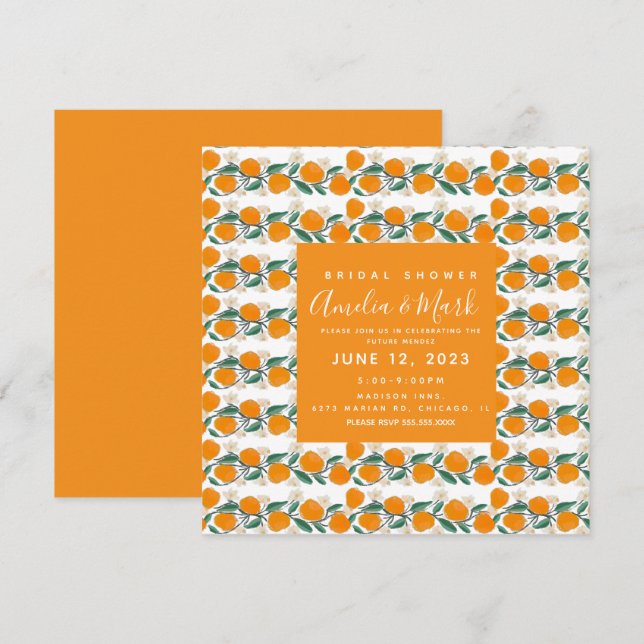 Handritad Orange Möhippa för botanisk Abstrakt Inbjudningar (Fram/baksida)