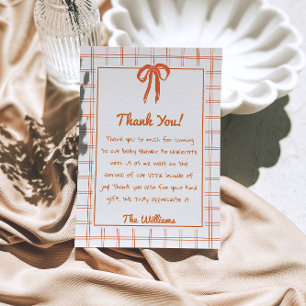 Handritad orange rutig båge Neutral baby shower  Tack Kort