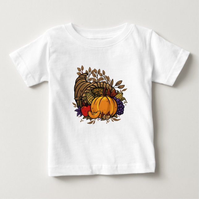 handritad överflödshorn illustration Thanksgiving T Shirt (Framsida)