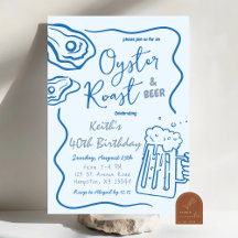 Handritad Oyster Roast och Öl Vuxen Födelsedag