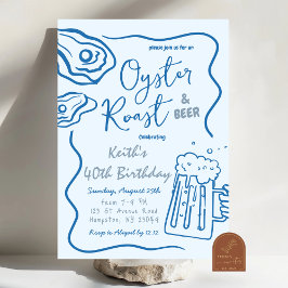Handritad Oyster Roast och Öl Vuxen Födelsedag Inbjudningar