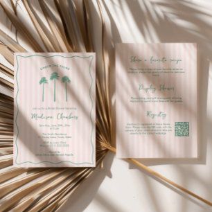 Handritad Palm Springs Rosa Grön Bröllopsfest Inbjudningar