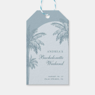 Handritad palmtree dammig blå Senterdekor för möhi Presentetikett