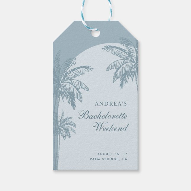 Handritad palmtree dammig blå Senterdekor för möhi Presentetikett (Framsidan)