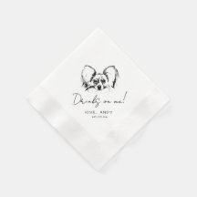 Handritad Papillon Hund Dricker på mig Cocktail