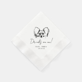 Handritad Papillon Hund Dricker på mig Cocktail Pappersservett