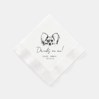 Handritad Papillon Hund Dricker på mig Cocktail Pappersservett
