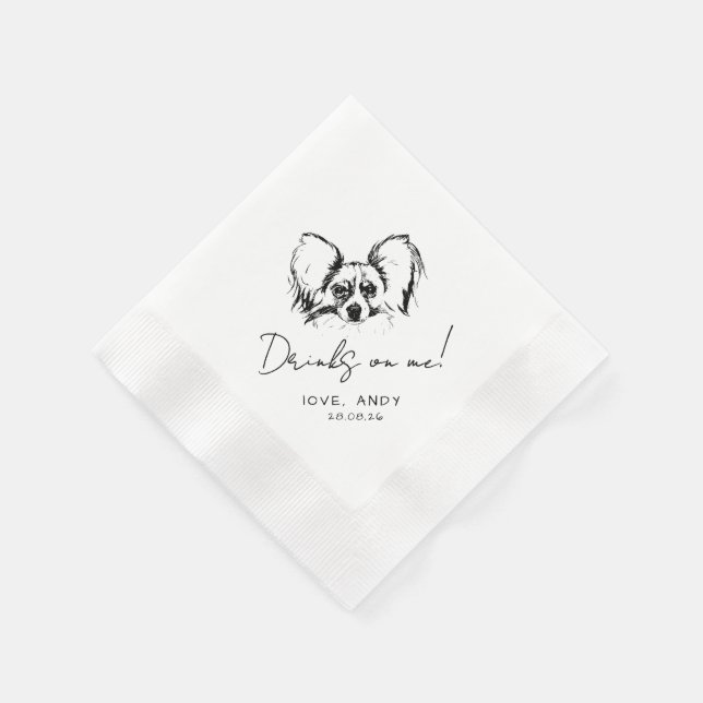 Handritad Papillon Hund Dricker på mig Cocktail Pappersservett (Hörn)