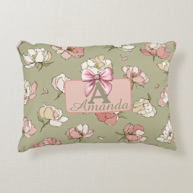 Handritad Peony Mönster accent Pillow Prydnadskudde (Framsidan)