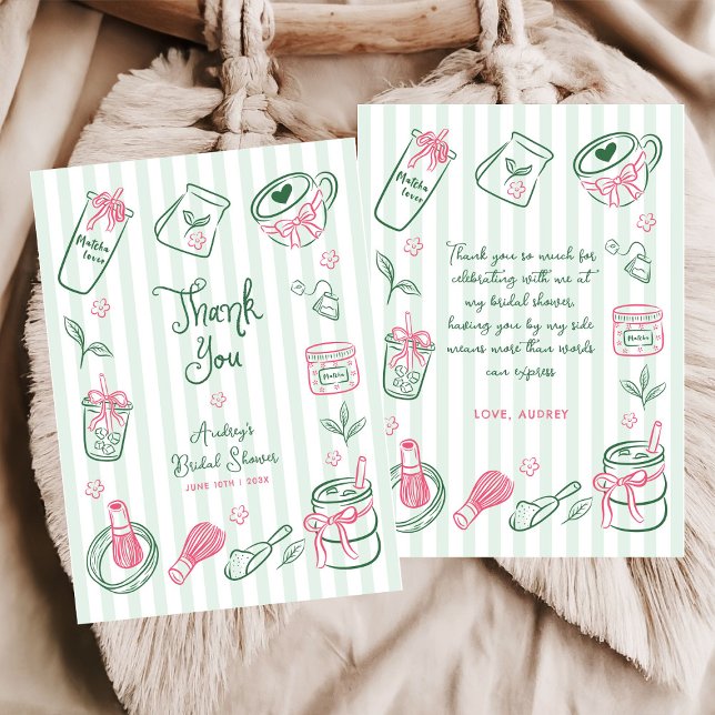 Handritad perfekt matcha grön bröllopsdusch tack kort (Skapare uppladdad)
