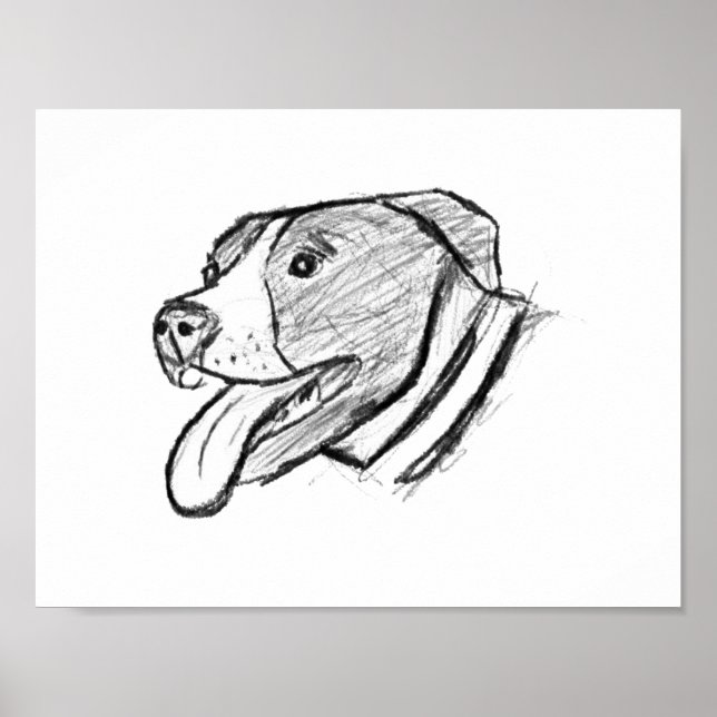handritad pitbull fotohund djurälskare poster (Framsidan)