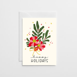 Handritad Poinsettia Bouquet Krämfärgad Helgkort