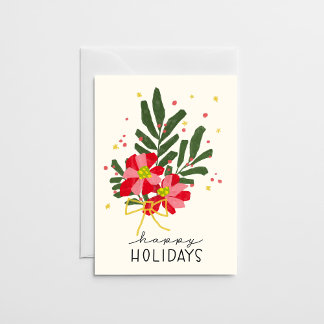 Handritad Poinsettia Bouquet Krämfärgad Helgkort