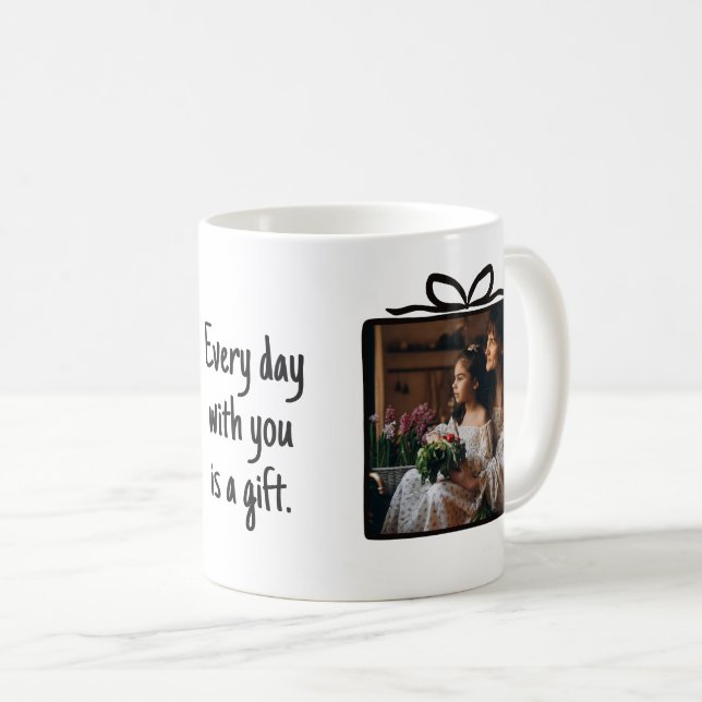 Handritad presentbox med svart och vitt foto kaffemugg (Framsida höger)