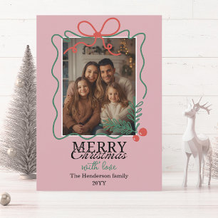 Handritad ram modern rosa God Jul Julkort