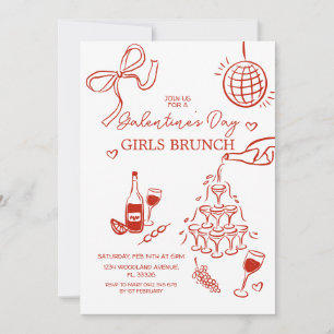 Handritad Red Galentine's Day Girls Brunch Inbjudningar
