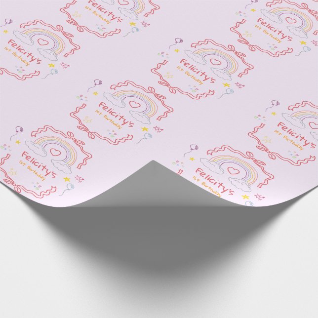Handritad regnbåge Whimsical födelsedag Presentpapper (Hörn)