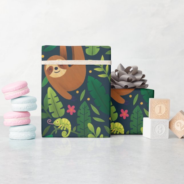 Handritad regnskogsdjur Rullande presentpapper  (Baby Shower)