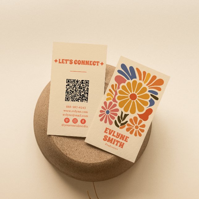 Handritad Retro-färgfull QR-kod Boho-fet Blommigt Visitkort (Skapare uppladdad)