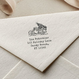 Handritad Retro-julfamiljen Lastbil Självfärgande Stämpel