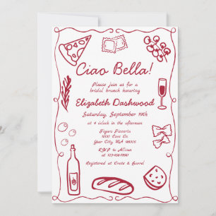 Handritad Retro Röd Italiensk Bröllopsbrunch Inbjudningar