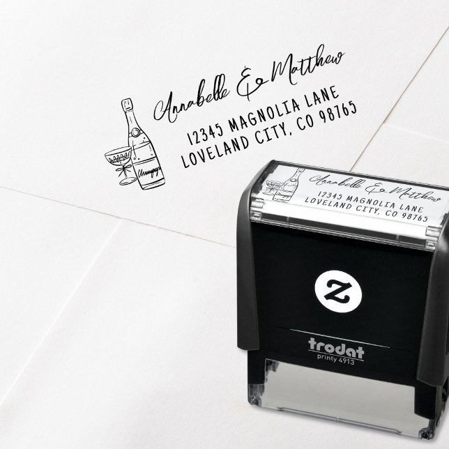 Handritad Returadress för Bröllop Självfärgande Stämpel (Hand Drawn Wedding Return Address Self-inking Stamp)