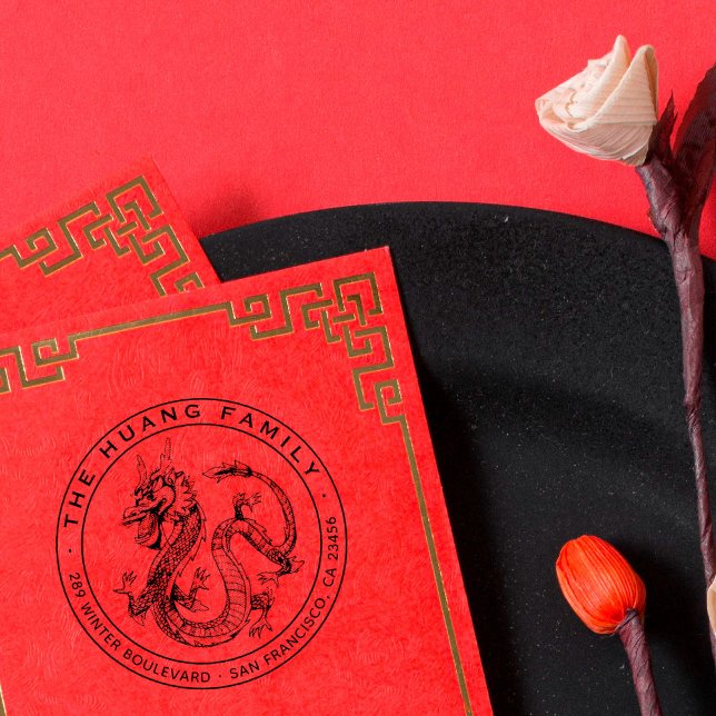 Handritad Returadress för kinesisk draken Självfärgande Stämpel (Skapare uppladdad)