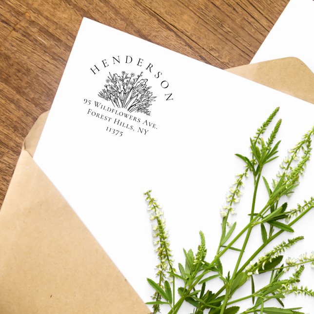 Handritad Returadress för Wildblommor-familjen Stämpel (Skapare uppladdad)