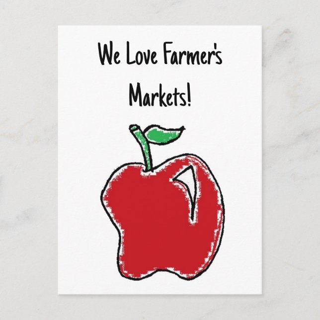 Handritad röd äppelfrukt tecknad serie vykort (Framsida)