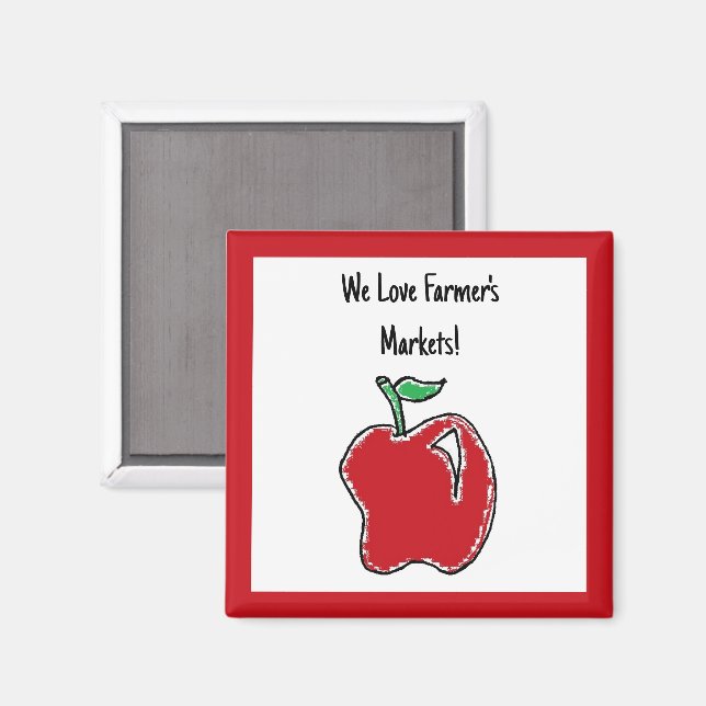 Handritad röd äpple frukt tecknad serie magnet (Front/Back)